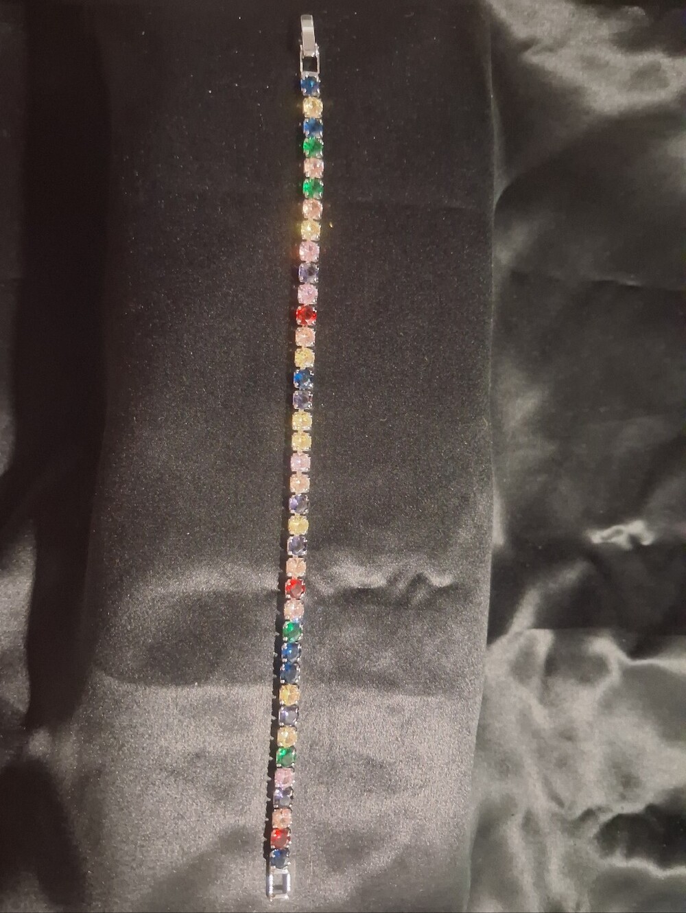 Multicolor Tennis Bracelet White Gold Filled 7"